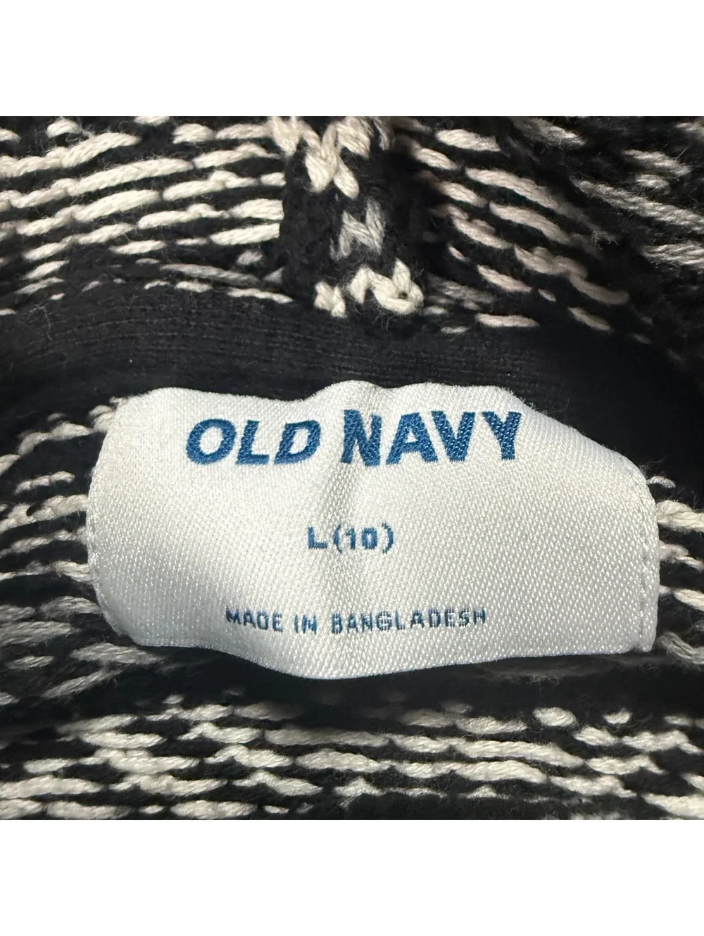 Old Navy Boys Fair Isle Sweater Knit Pullover Hoodie Black White Size 10